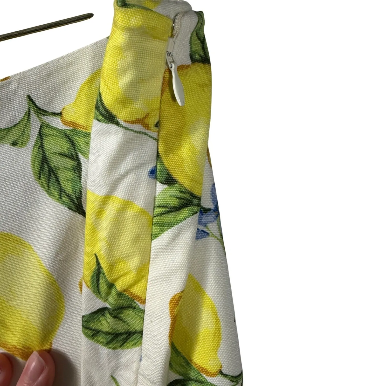 Talbots Petite Lemon Print Skirt Size 8P Yellow White Cotton Stretch Lined - Image 3