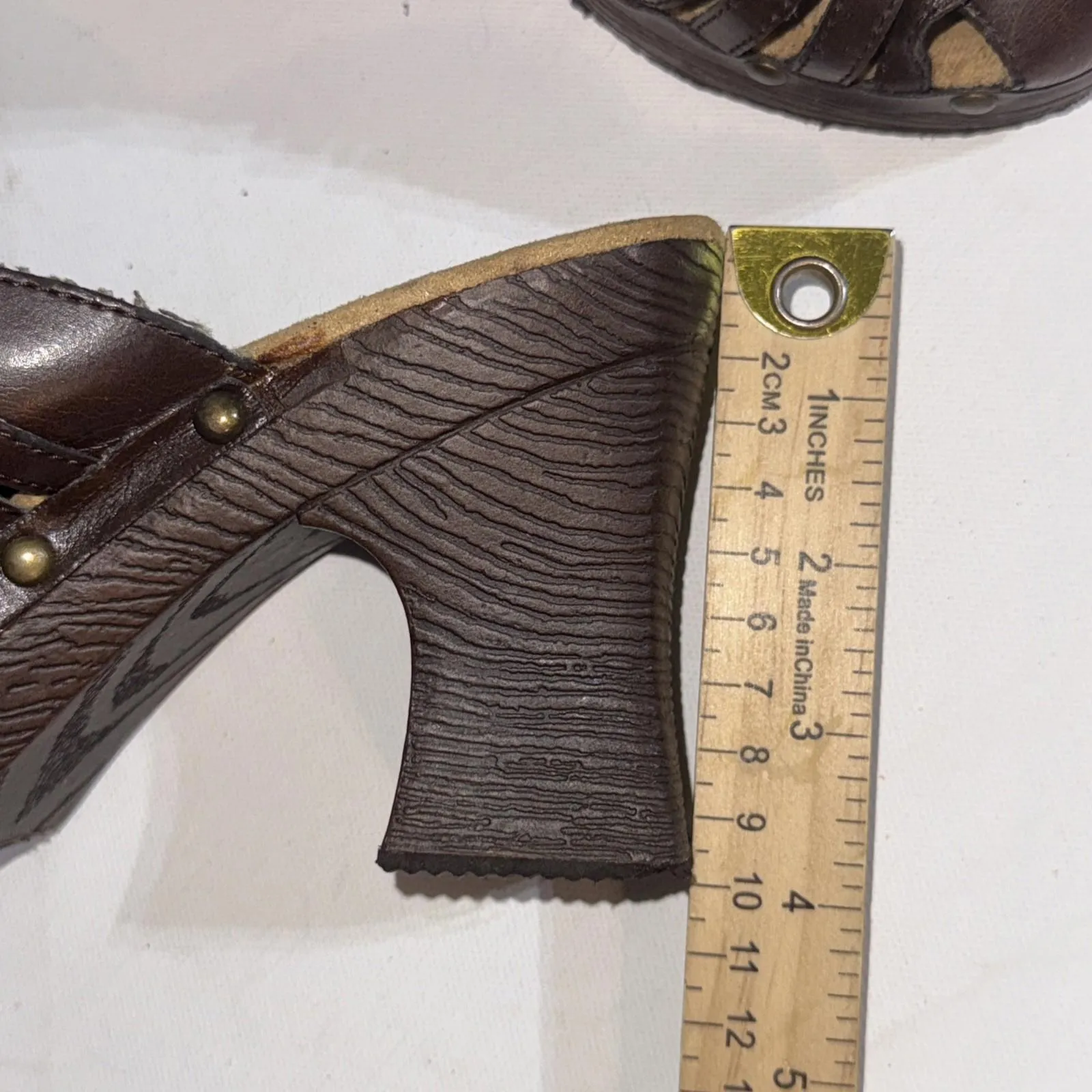 Route 66 Y2K 2000s Platform Chunky Brown Faux Leather Strappy Heel Mules Clogs - Image 14