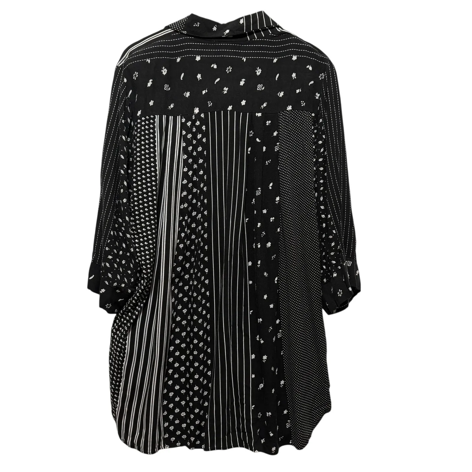 VTG A Personal Touch Women Button Top 1X Black White Floral Stripe Patchwork 80s - Image 2