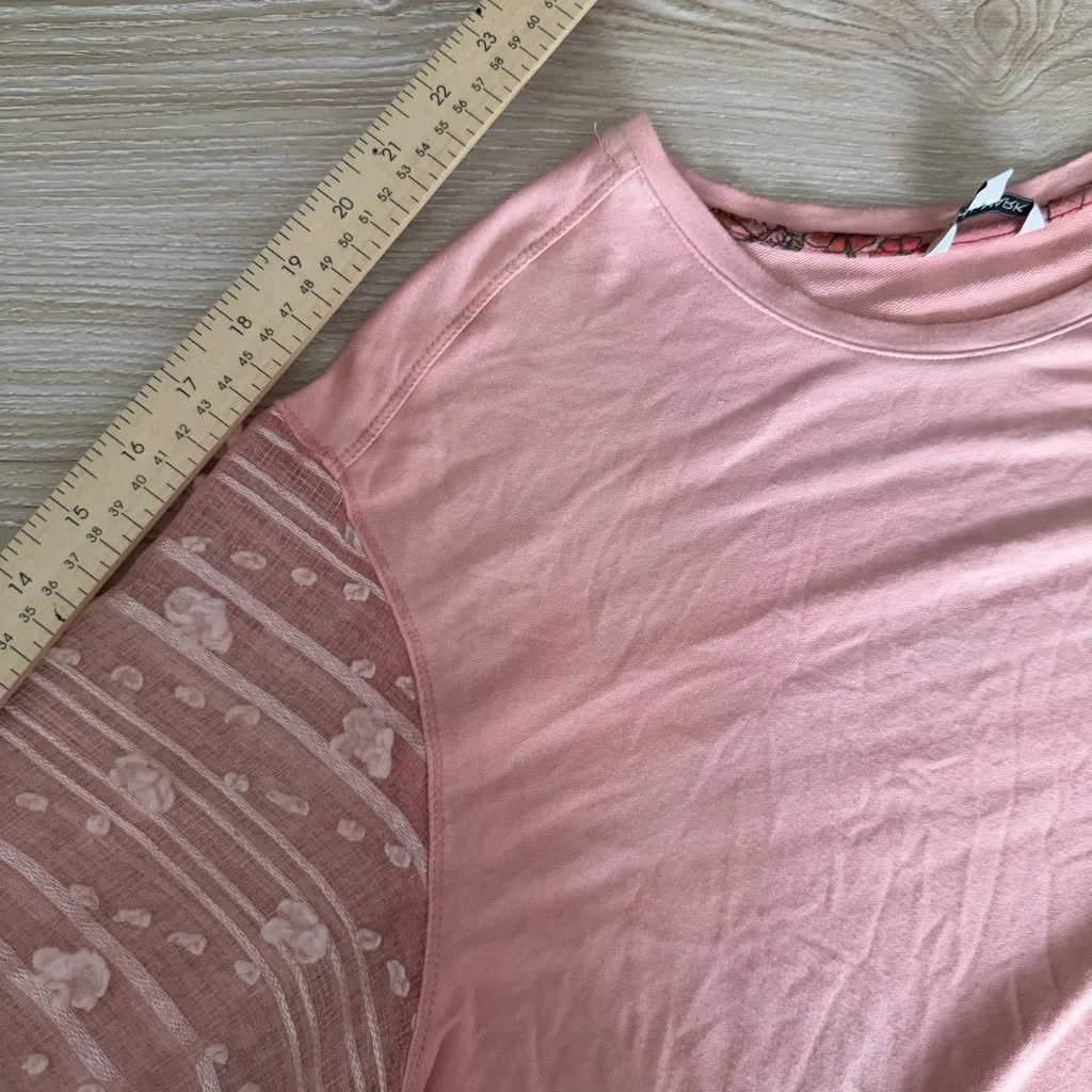 John Mark XL Peach Pink Blouse Relaxed Floral Swiss Dot Sleeve Coquette Boho - Image 9