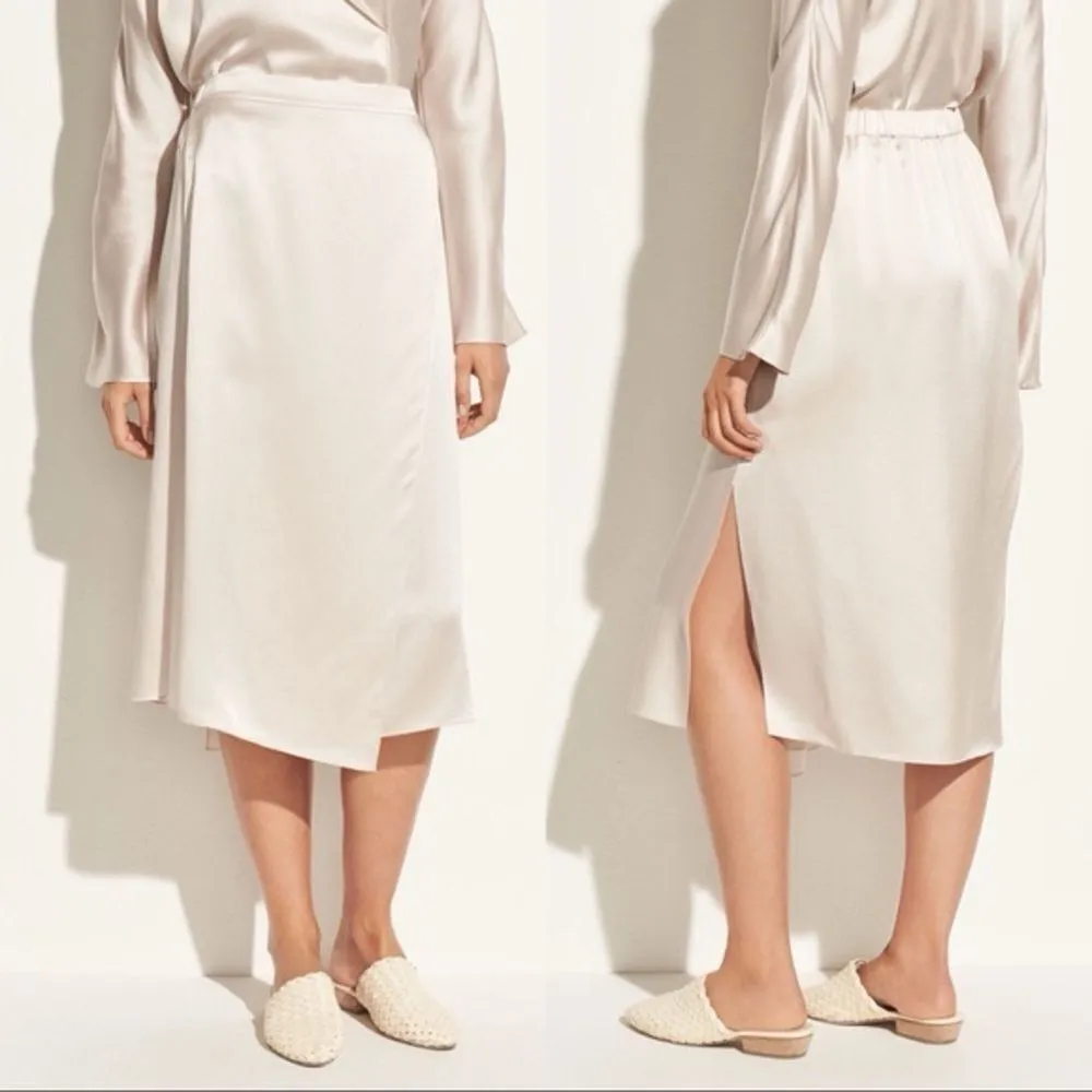Vince Drape Panel Silk Midi Skirt in Sandstone Size M - Image 4
