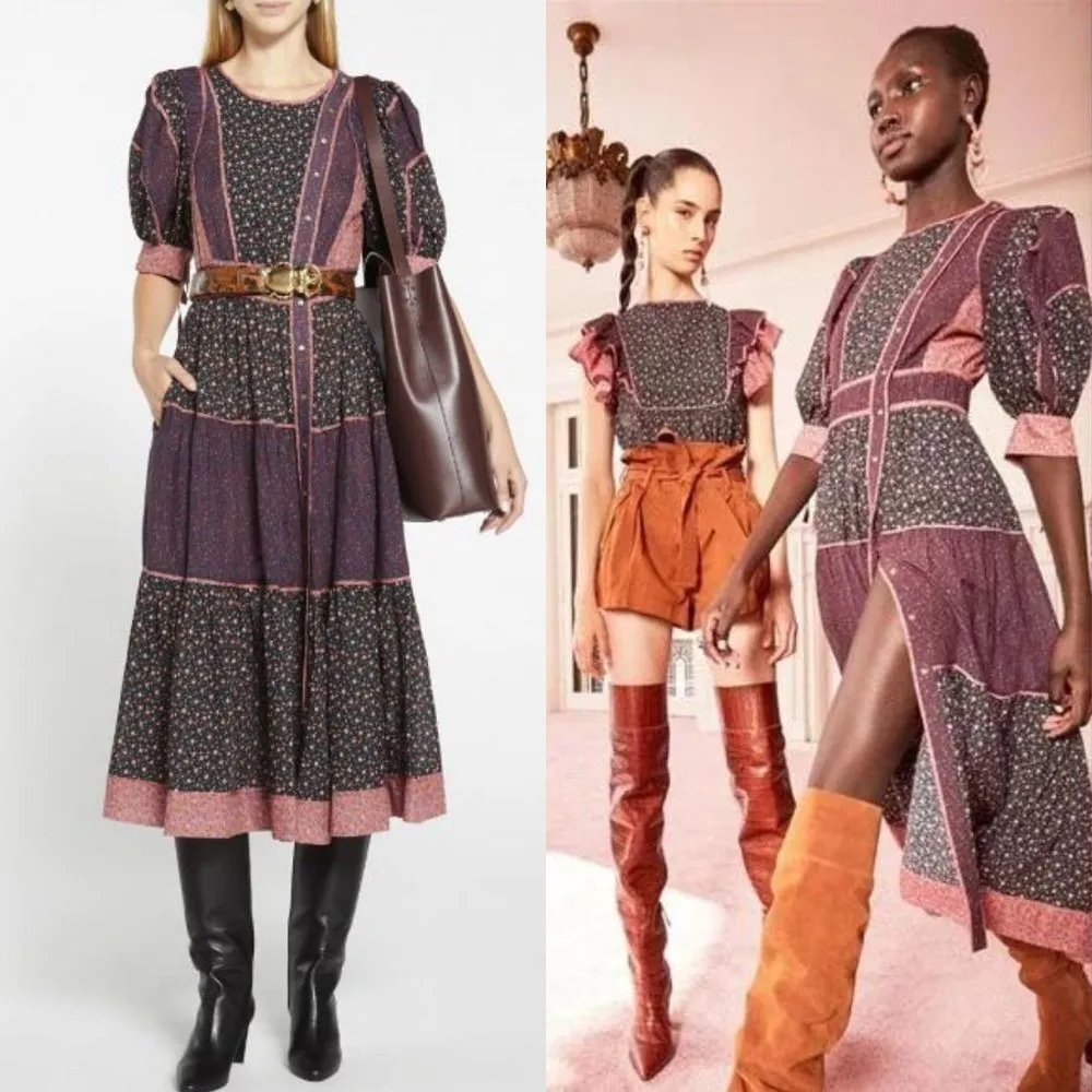 Verona Floral Patchwork A-Line Tiered Midi Dress Multicolor Size 2 - Image 3