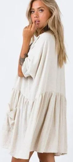 Princess Polly The Sandy Mini Oversized Dress Natural Lower Impact Size S/M - Image 2