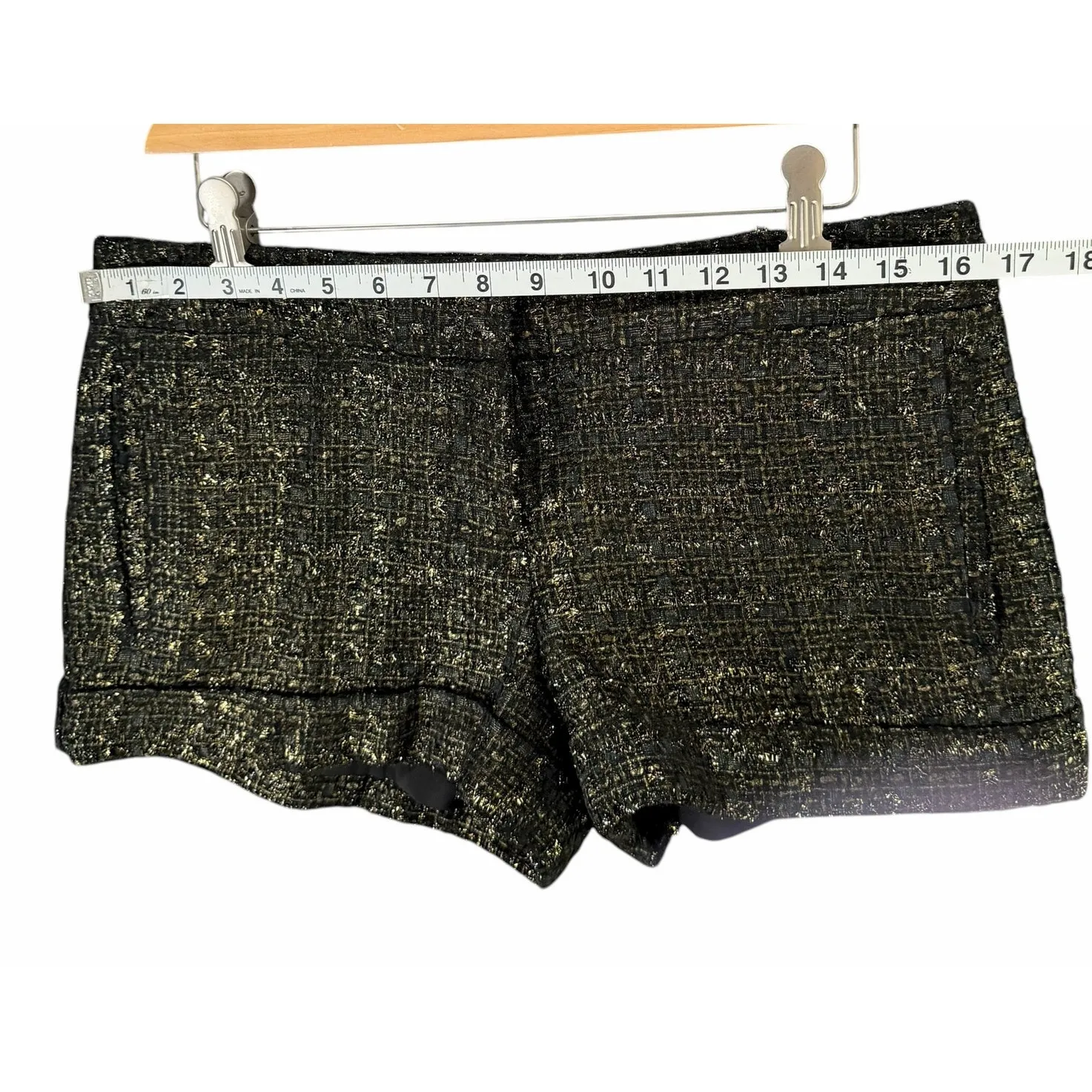 Express Metallic Tweed Shorts Womens 6 Black Gold Pockets Cuffed Lined Chic Y2K - Image 6