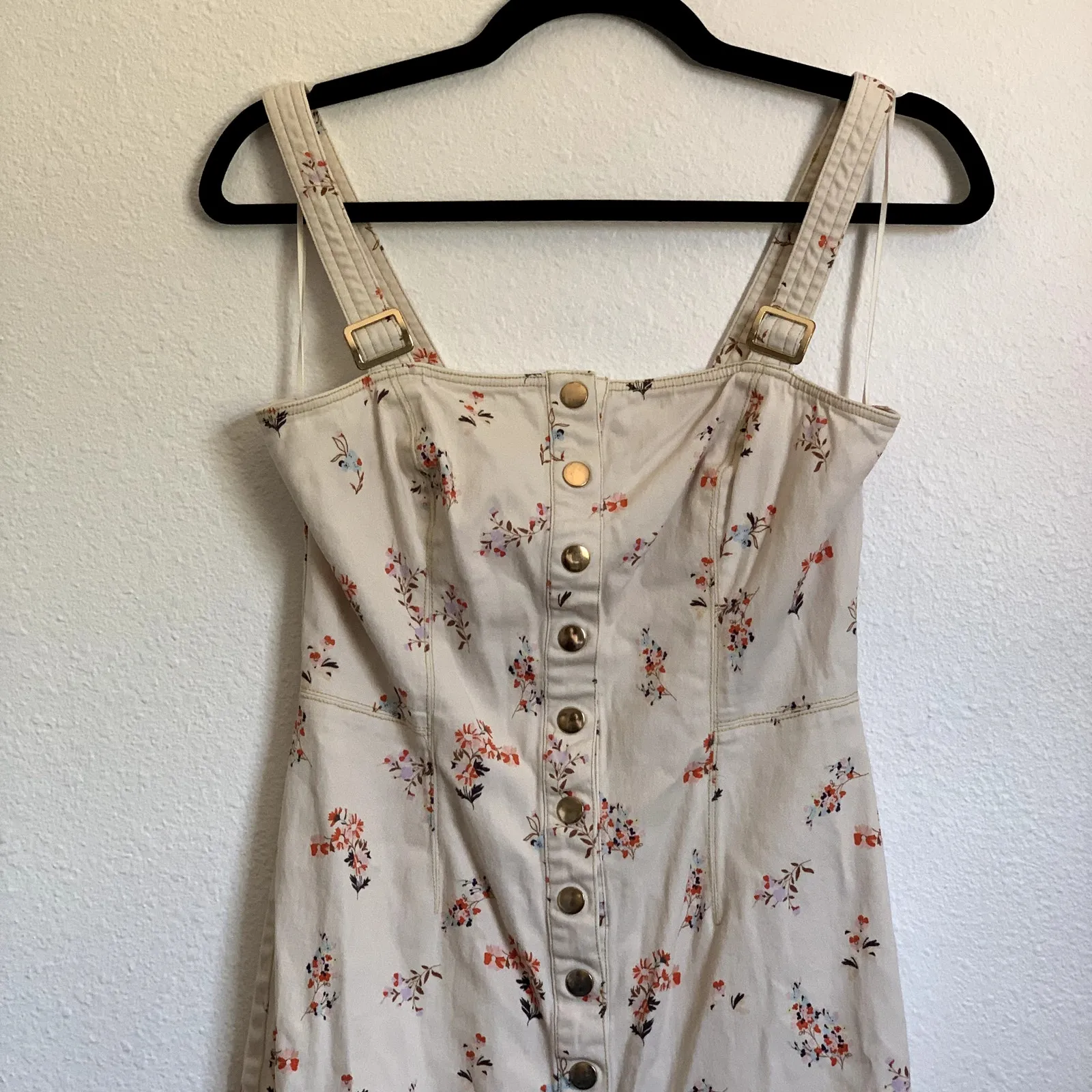 Finders Keepers Sz M Floral Printed Square Neck Midi Dress Ivory Dainty Feminine - Image 5