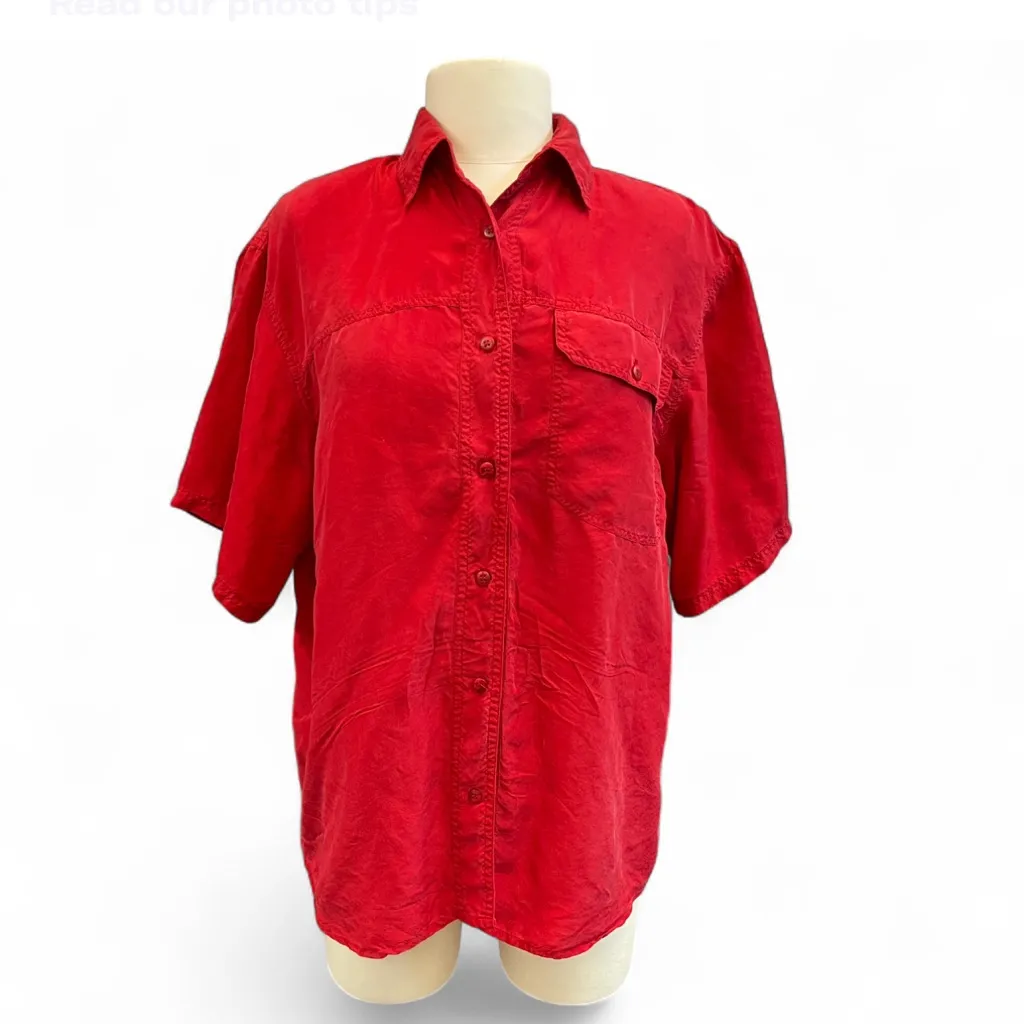 The Limited Scarlet Button-Down Shirt 100% Silk Red Vintage 90s Shoulder Pads - Image 2
