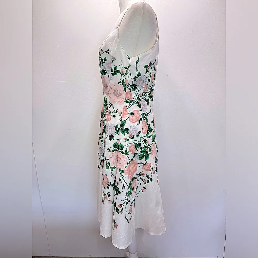 Maggy London Ivory & Floral Roses Fit & Flare Tulle Lined Sleeveless Dress - Image 3