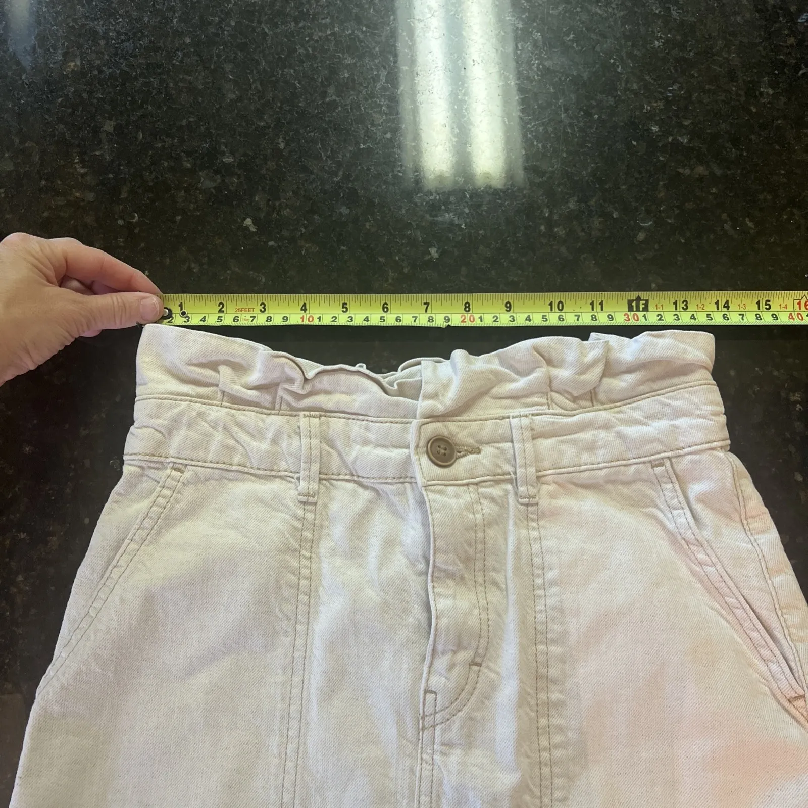 Free People Linen‎ Blend Mini Skirt Cream Sz 4 Paper Bag Waist Boho Denim Skirt - Image 5