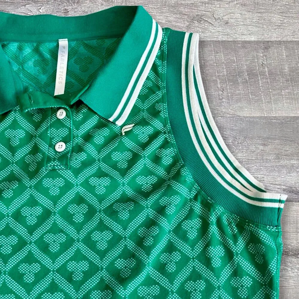 Seamless Golf Polo Top Women L Sleeveless Green Fairway Jacquard Print - Image 3