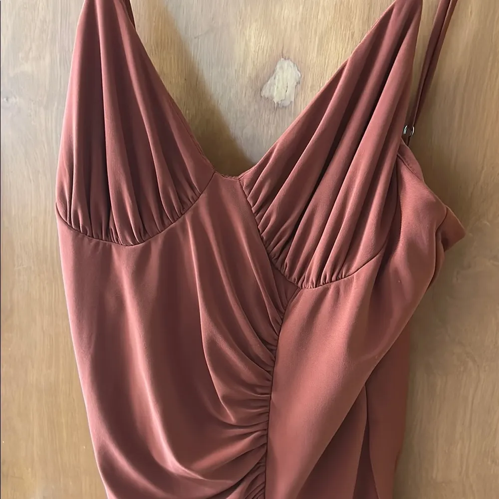 Orange Ruched Spaghetti Strap Maxi Gown Size 6 - Image 2