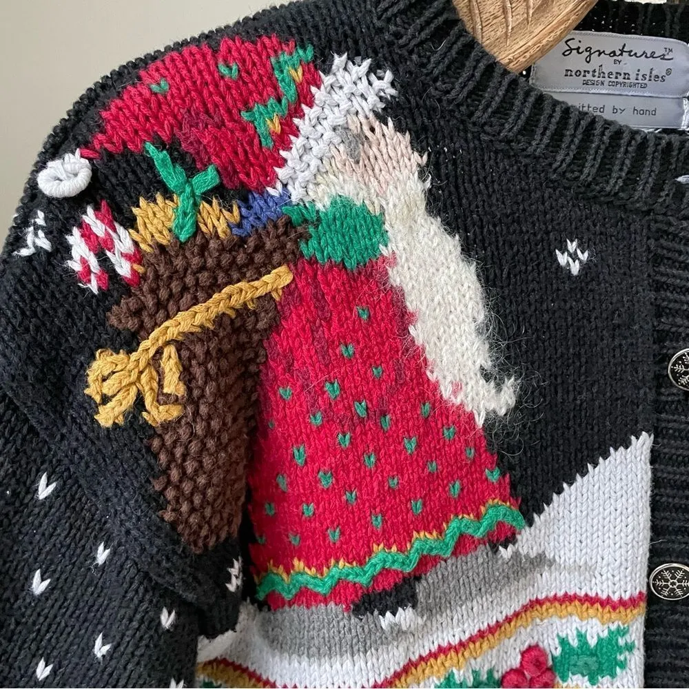 Vintage Northern Isles Signature Santa Christmas Button Cardigan L Black Size L - Image 2