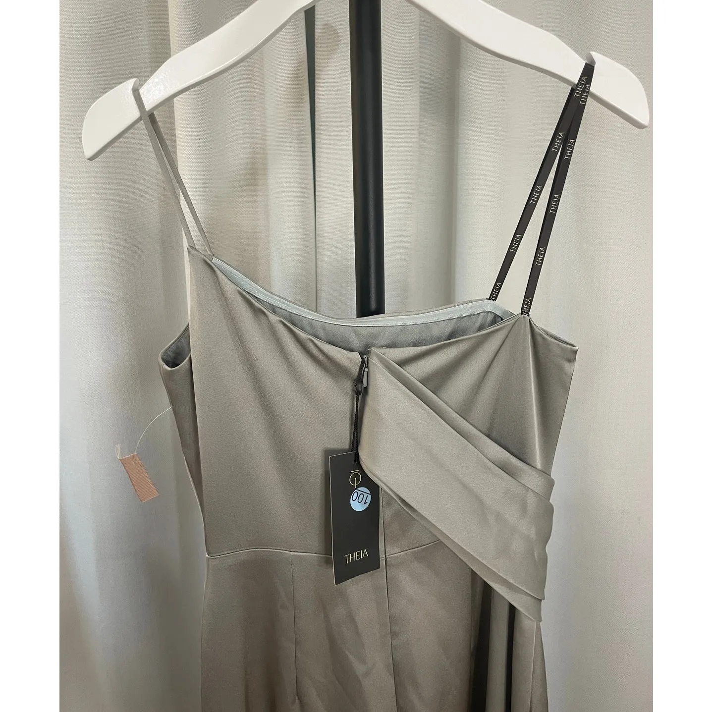 Theia Alaina One Shoulder Gown Dress Silvershade Satin Size 4 NWT Flattering Silver - Image 10