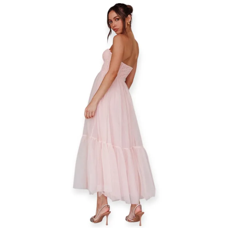 Selfie Leslie Gown Strapless 
Dancing With Me Sweetheart Tulle Midi Dress Pink - Image 2