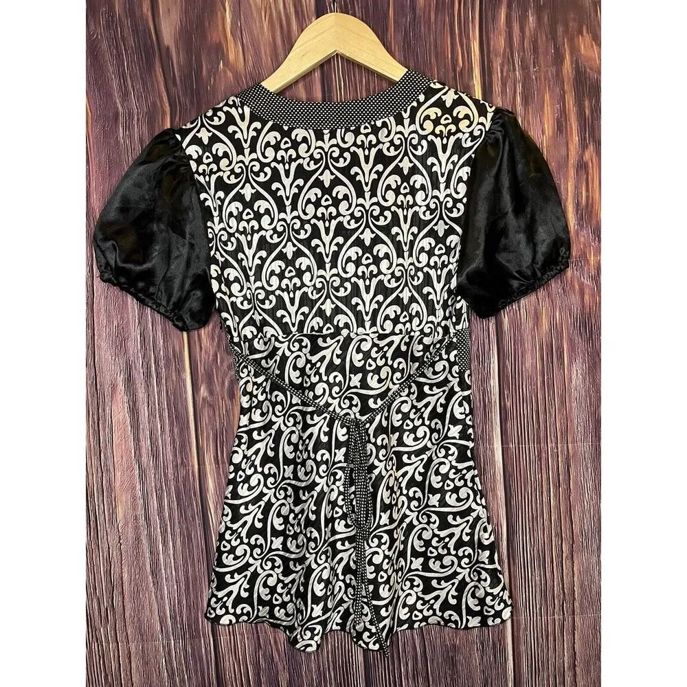 Y2K Vintage  Babydoll Top S Small Black, White Groovy Blouse - Image 2