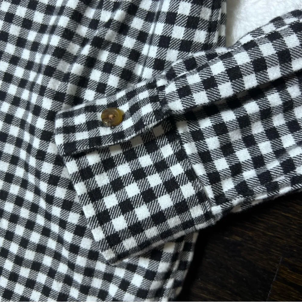 Lands End Black and White Cotton Buffalo Plaid Button Up Flannel Shirt - Image 4