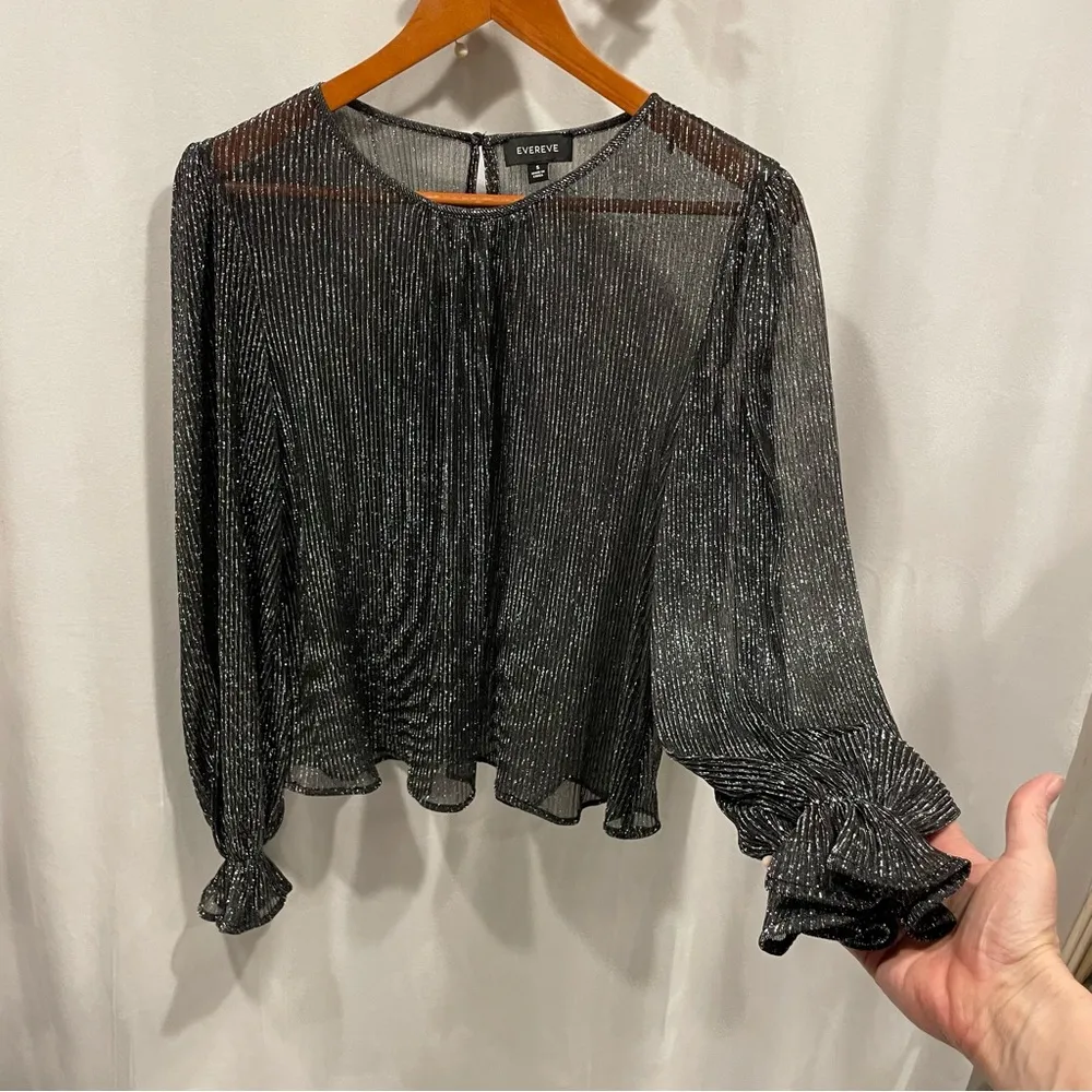 Metallic mesh fairy mermaid whimsigoth sheer blouse ruffle elastic cuffs ribbed - Image 6