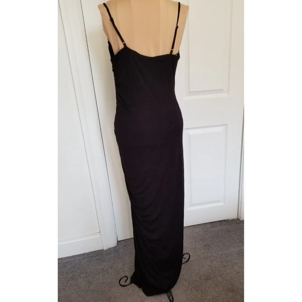 Good American Women's SLINKY JERSEY MIDI DRESS  Black Ruched Bodycon Size 3/L - Image 5