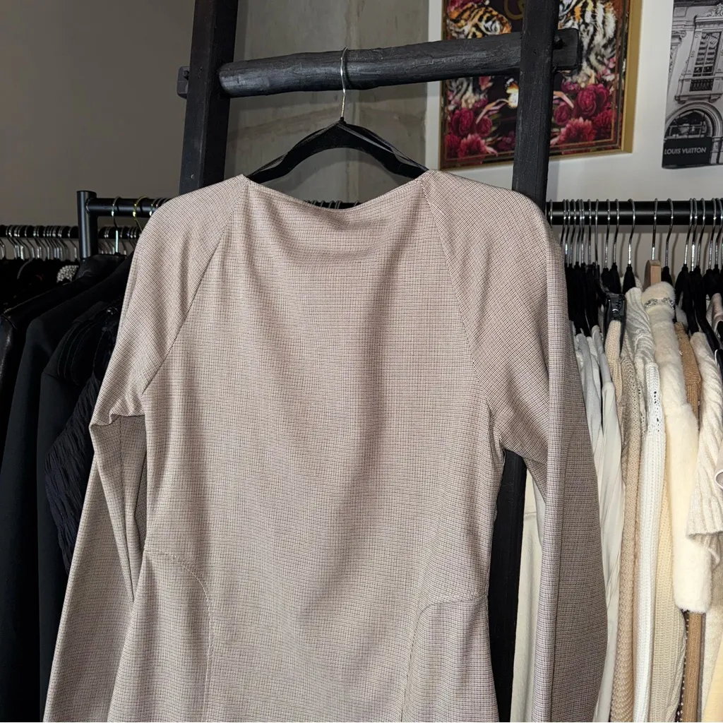 Zara Houndstooth Long Sleeve Square Neck Mini Dress - Image 8