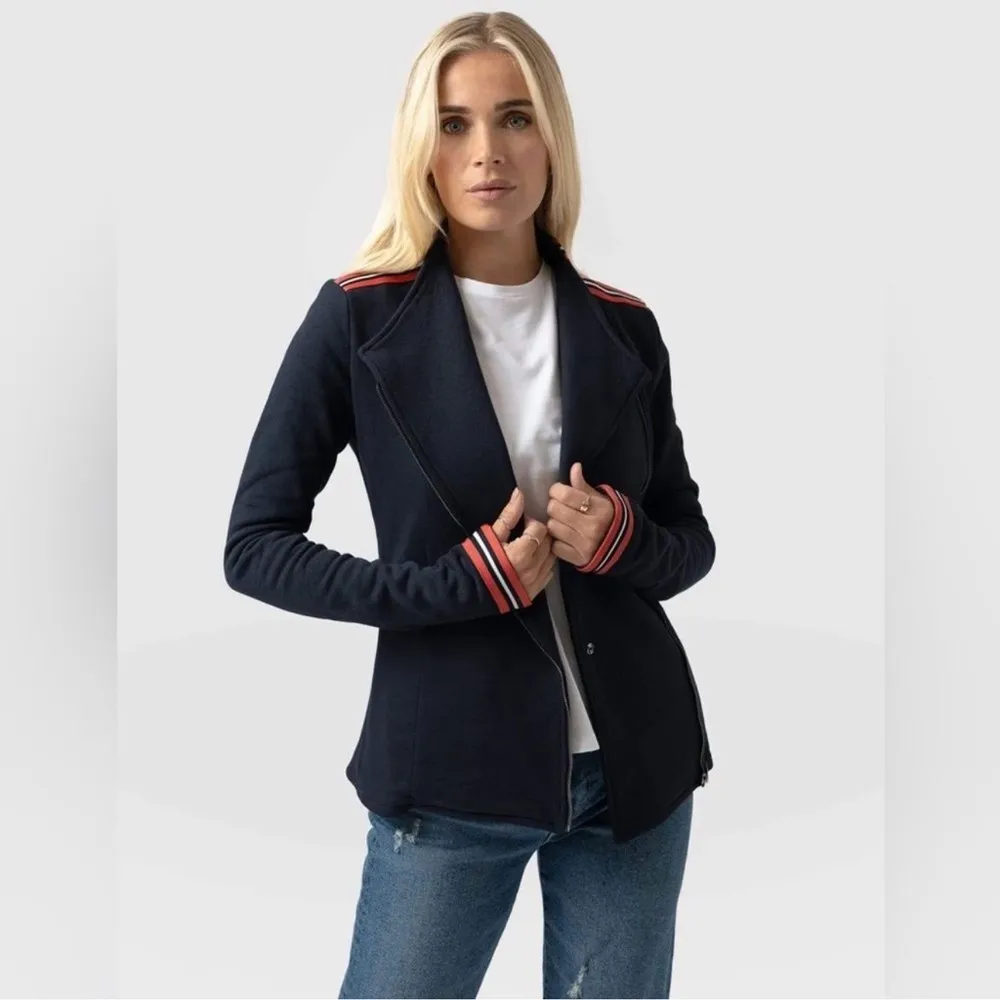 Saint + Sofia Cotton Biker Jacket in Navy Blue Size 2 - Image 11