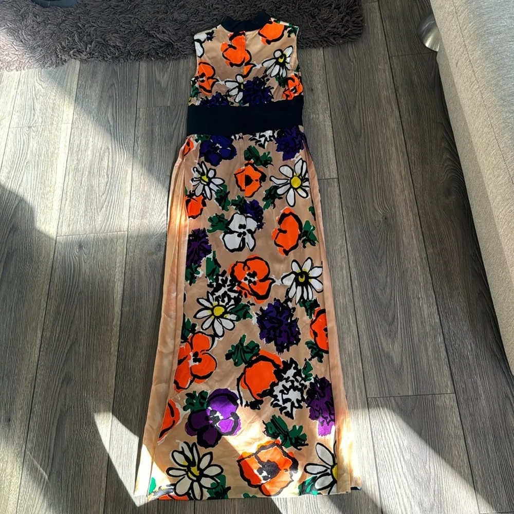 Vintage Floral Mock Neck Dress | 70s Flower Power Hippie Dress Orange - Image 7