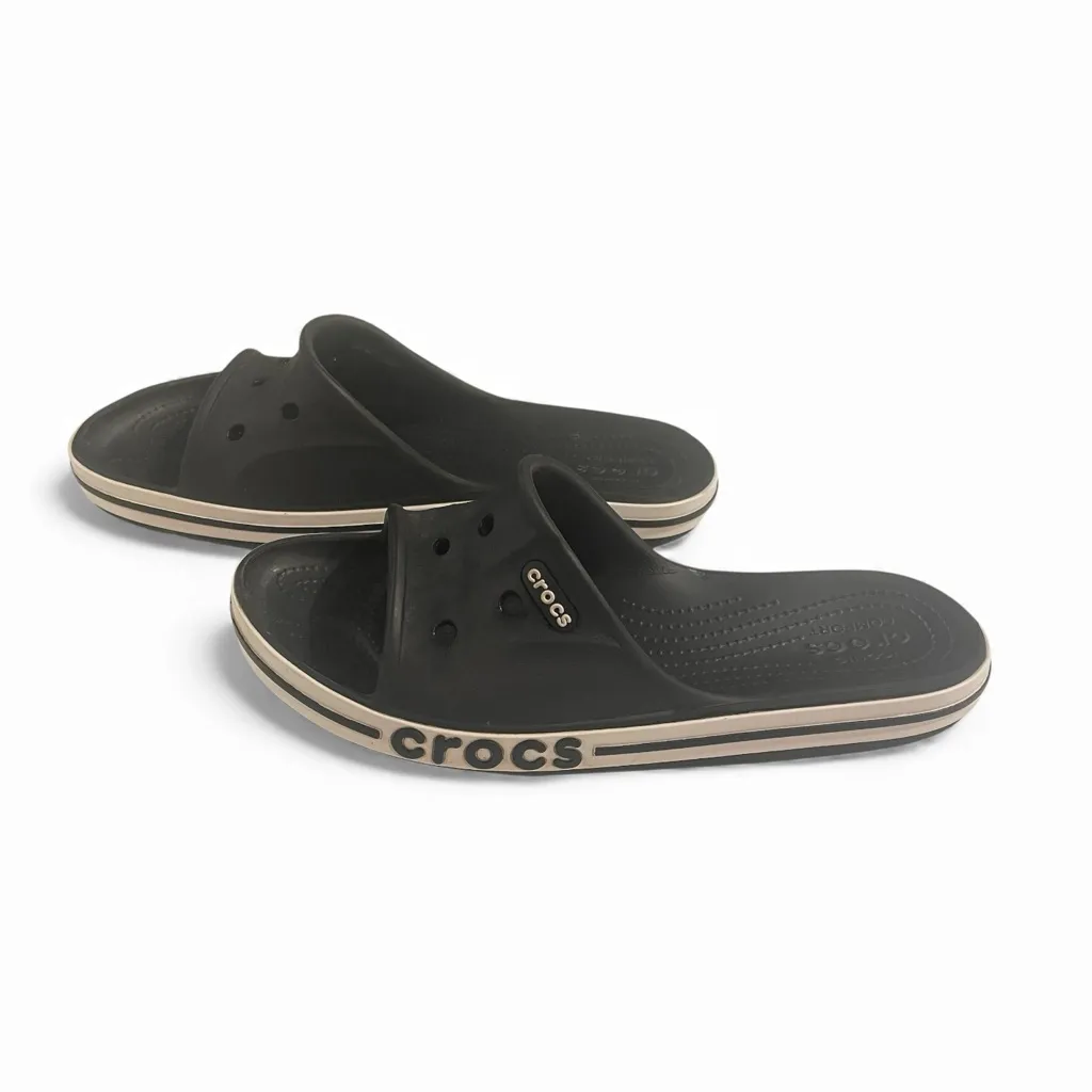 Crocs Unixes Adult Bayaband Slides Black & White Sandals W8/M6 Beach Resortwear - Image 2