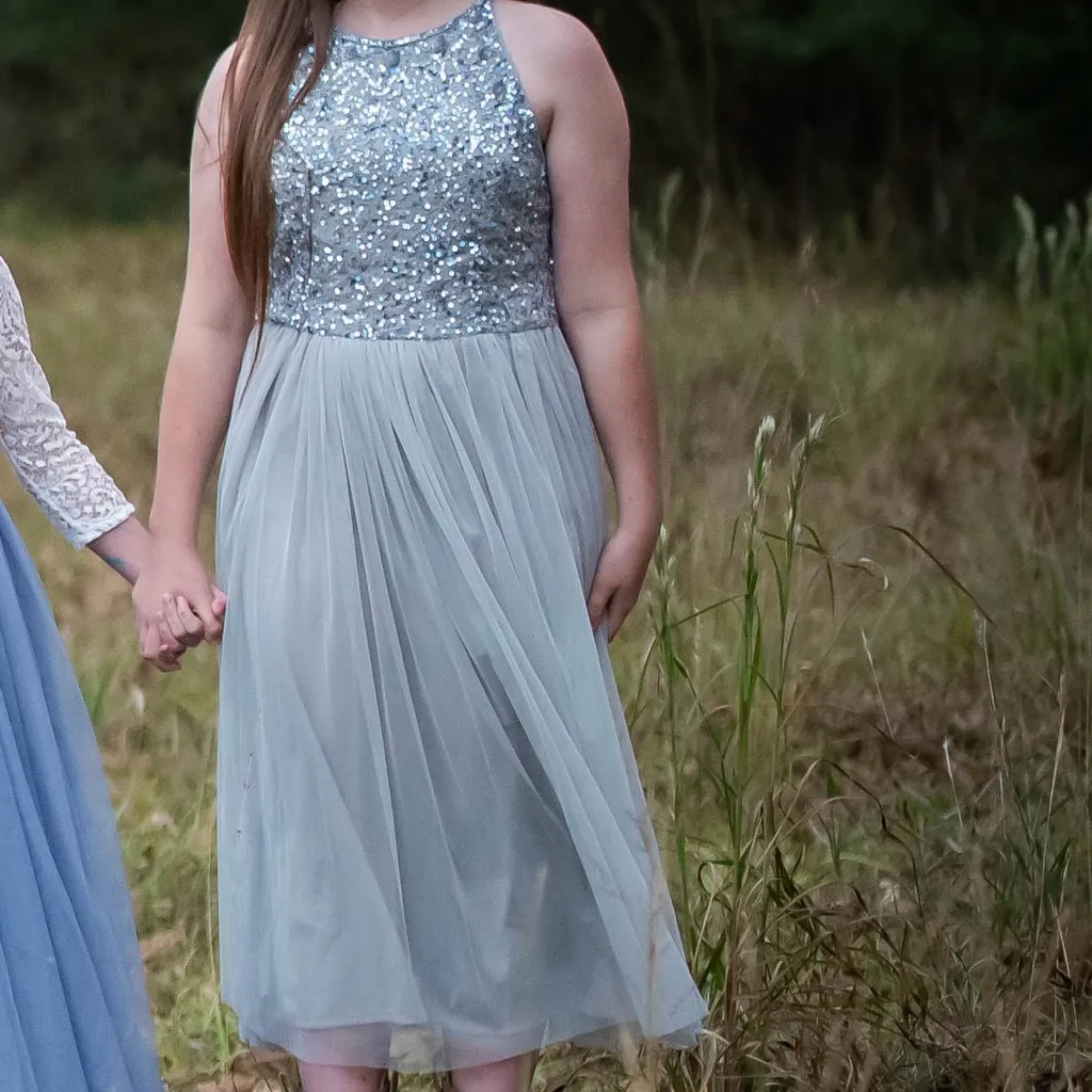 ASOS Beautt‎ Silver Sequin Tulle Dress UK 14 US 10 Sleeveless Party Cocktail - Image 3