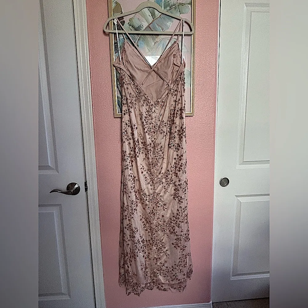Lulus Bliss Blossoms Blush Pink Sequin delicate Fairycore Backless Maxi Dress XL - Image 6