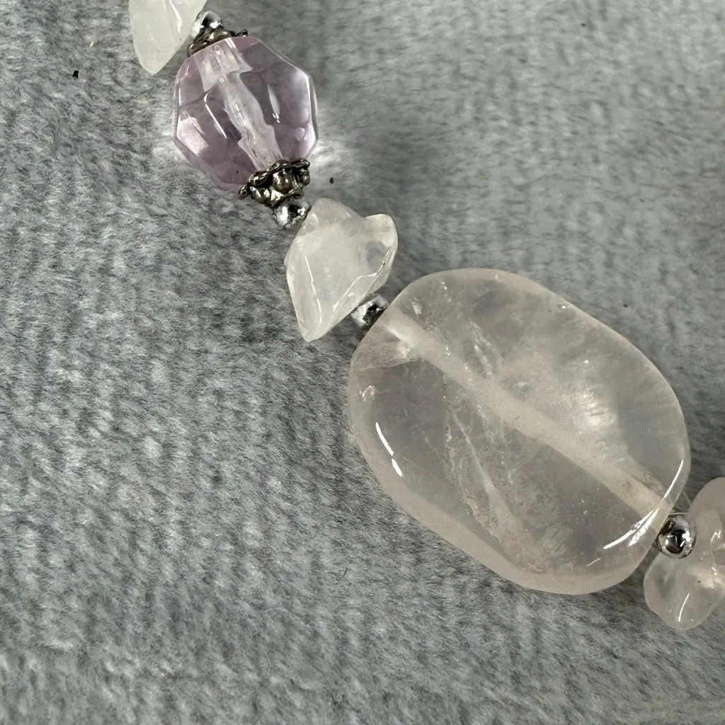 Rose Quartz & Amethyst Color Beaded Stretch Bracelet Women Adjusts Pink - Image 3