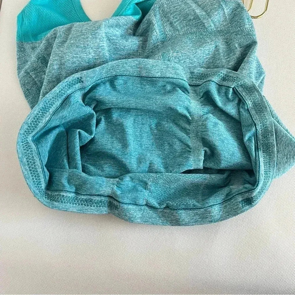 Athleta Color Block Fast Track Size XS Tank Top Seamless Ruched Bottom Blue/Teal - Image 6