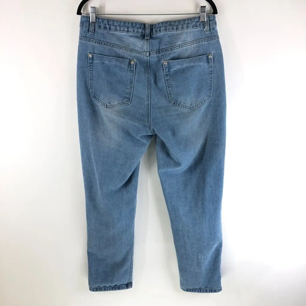 NastyGal Womens Jeans High Rise Distressed Tapered Medium Wash 10 - Image 3