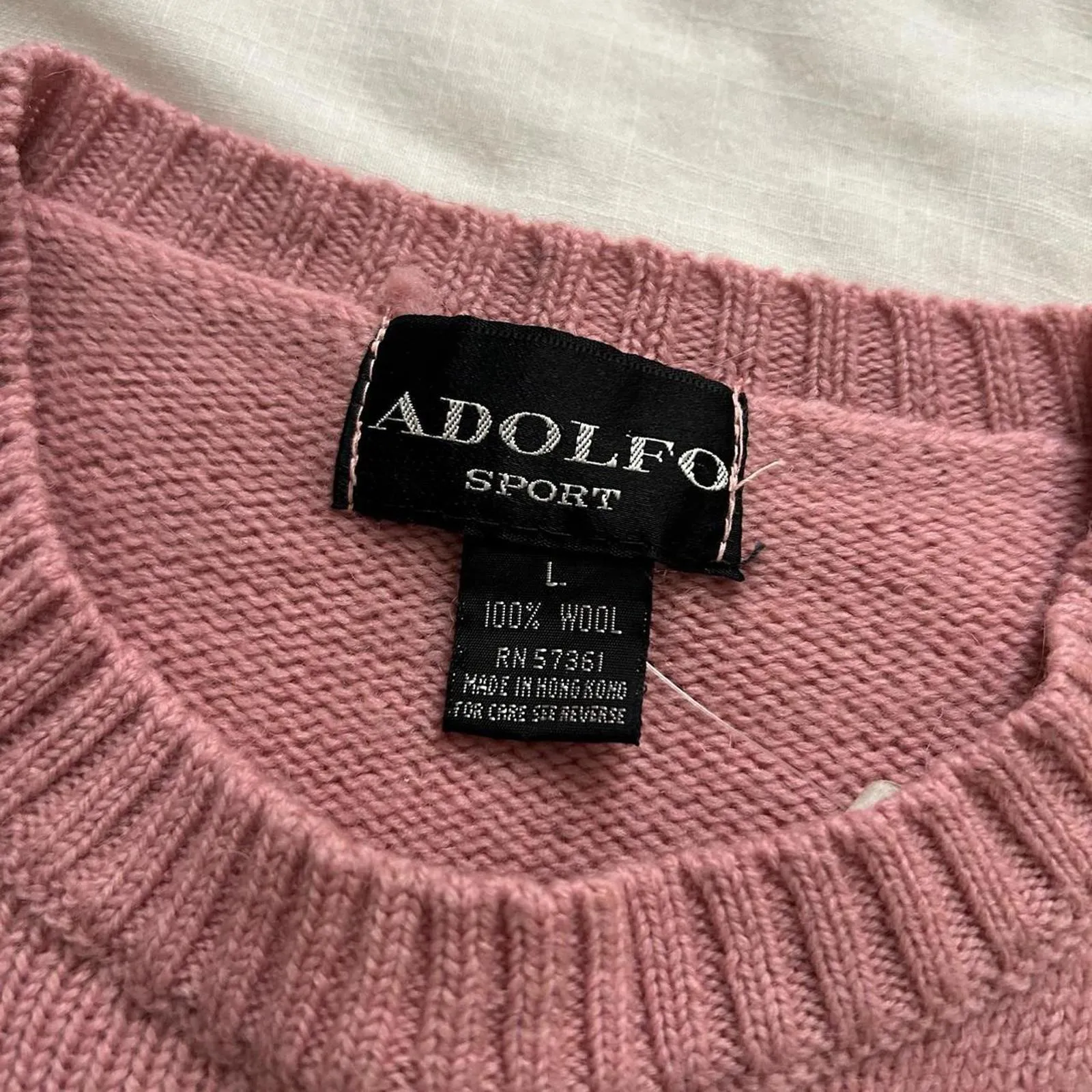 Adolfo wool Pink and white vintage 90s crewneck sweater knitwear size large - Image 2
