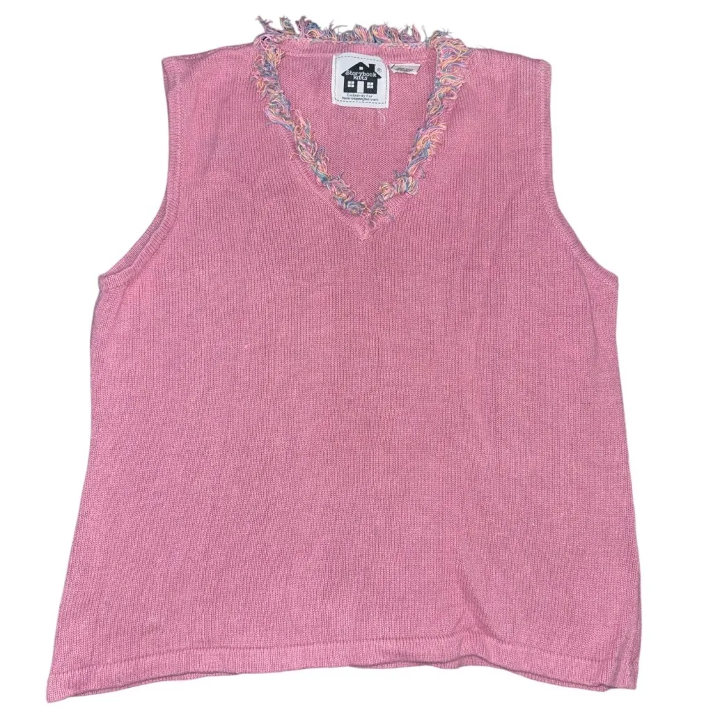 VTG Storybook Knits Pastel Striped Cardigan & Vest Y2K Cottagecore Knit Sweater Pink Size L - Image 6