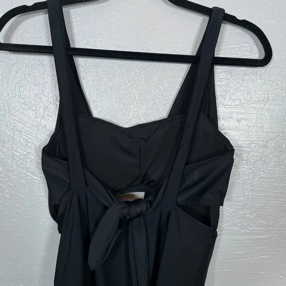 Aerie Women M Black Layered One Piece Swimsuit Bandeau Deep V-Neck Full Coverage - Image 7