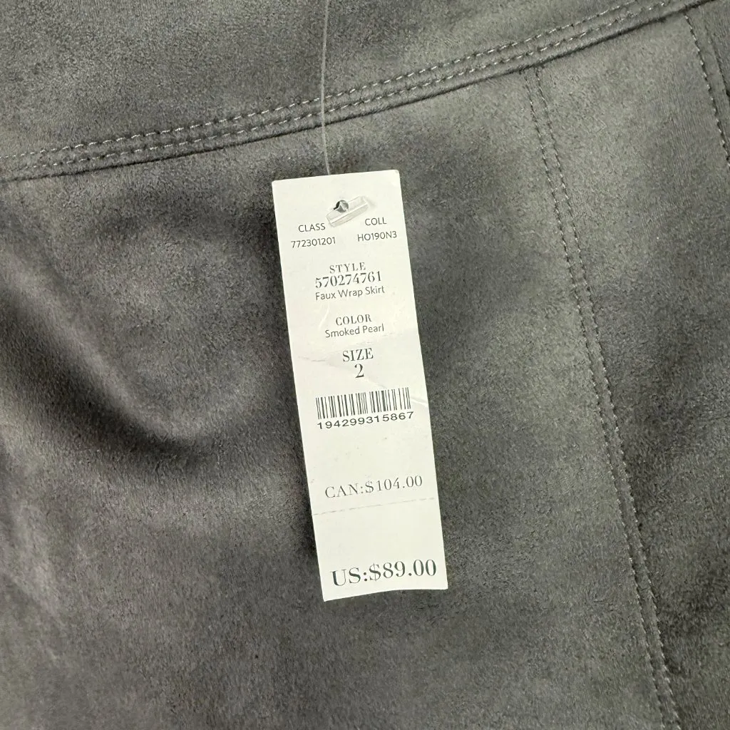 NWT White House Black Market Faux Suede Faux Wrap Skirt Smoked Pearl Size 2 NEW - Image 7