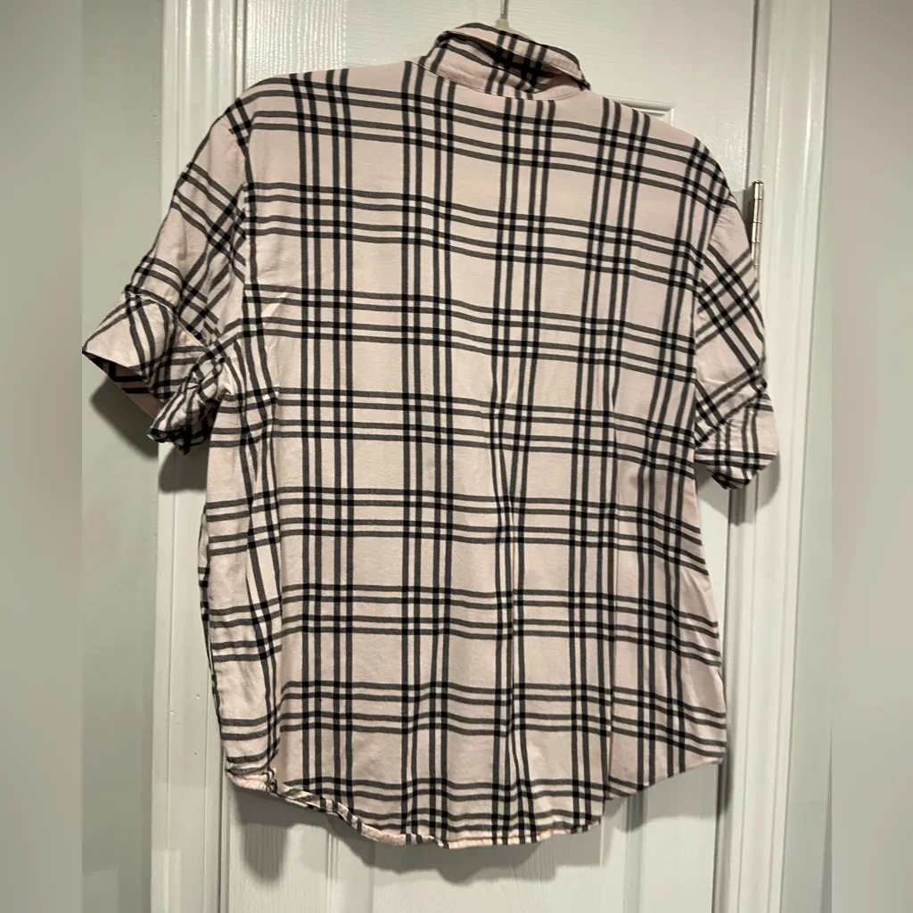 Victoria Secret Size M Pink Black Plaid Flannel Short Sleeve Button Pajama Top - Image 7