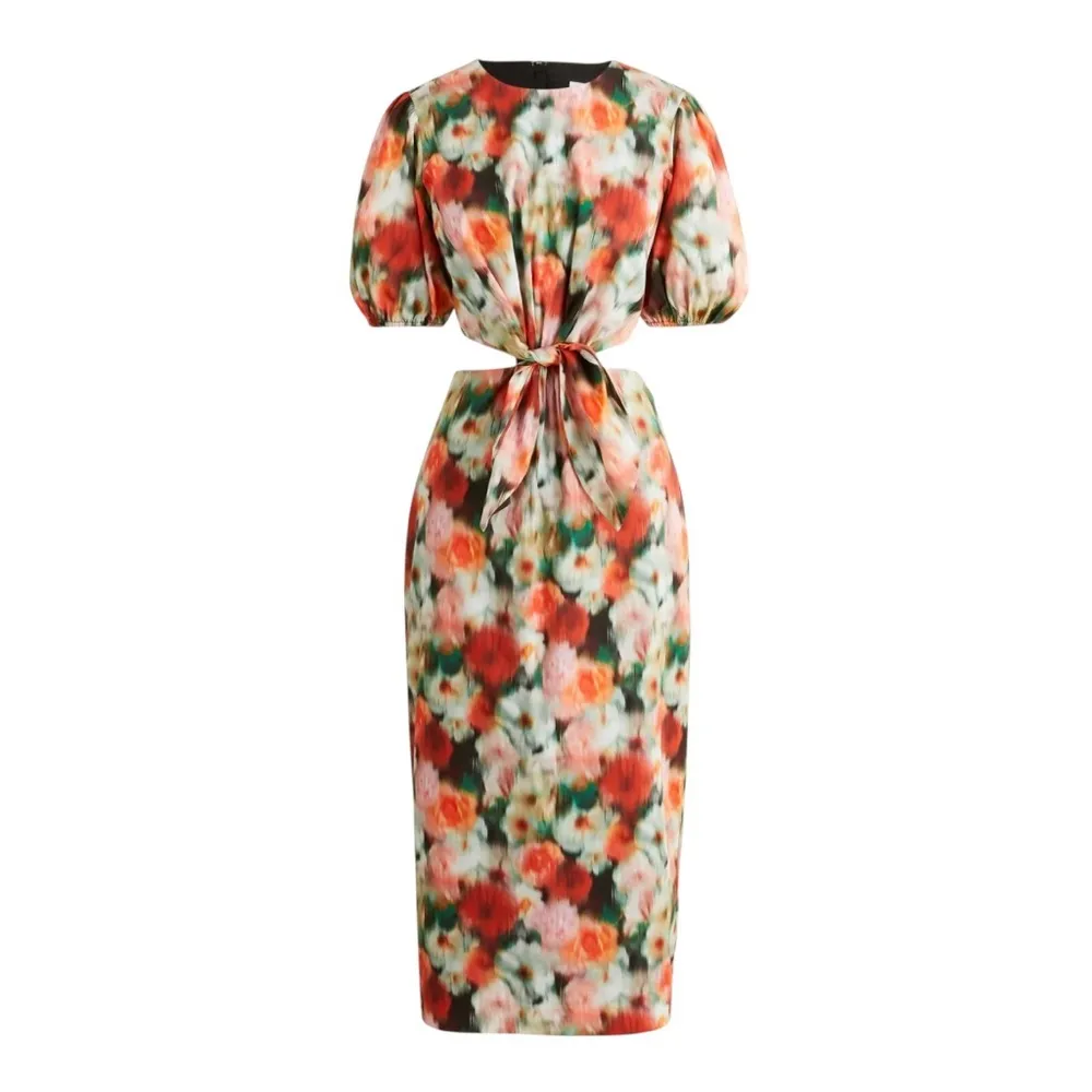 J. Crew Liberty Fabric Cut Out Puff Sleeve Blurry Floral Sheath Midi Dress 6 - Image 2