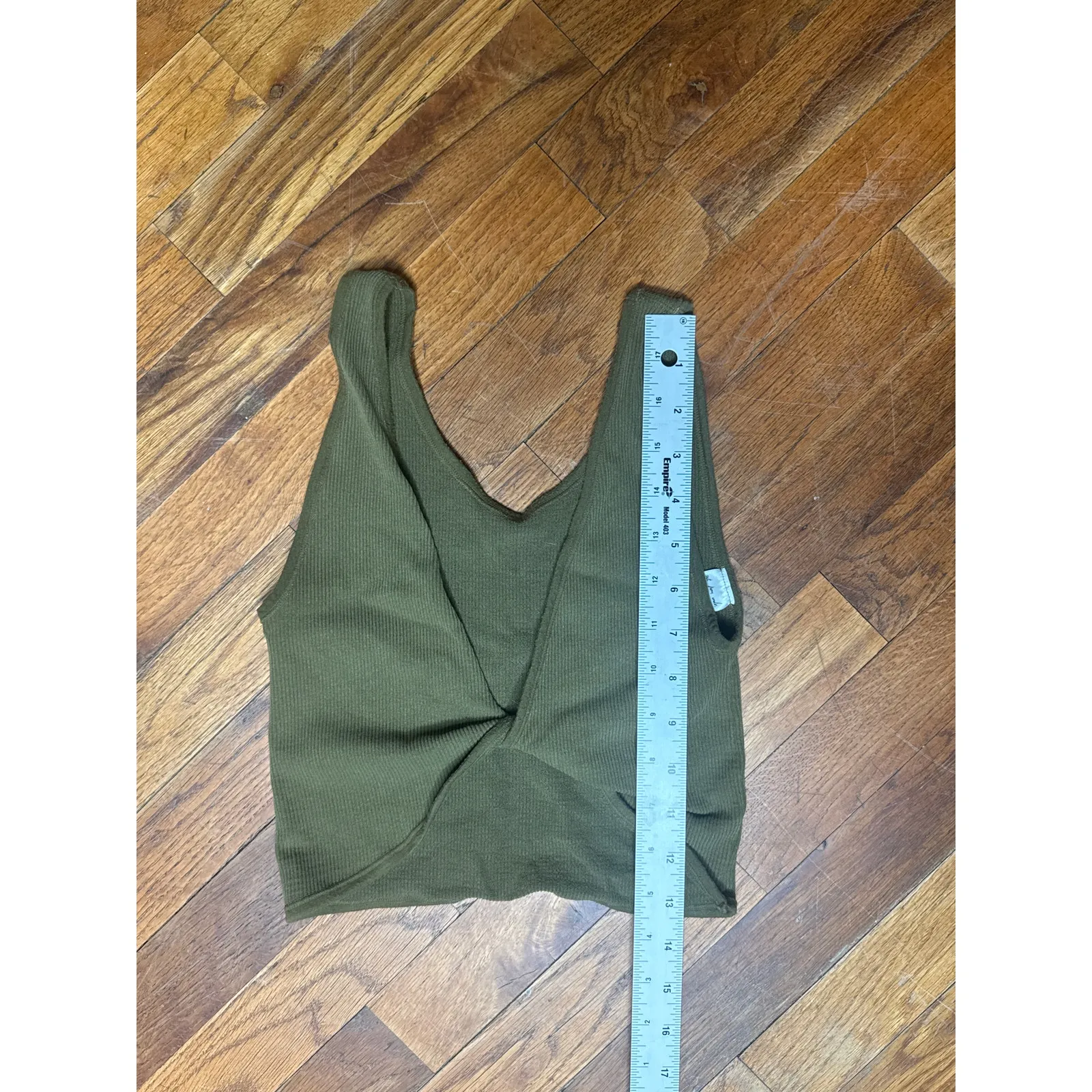 Urban Outfitters Ribbed Tie-Back Wrap Crop Tank Olive Green M/L - Image 2