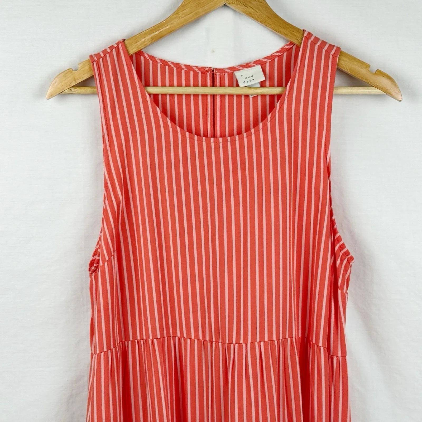 A New Day Women's M Coral Red Striped Tiered Sleeveless Midi Dress Rayon - Image 3