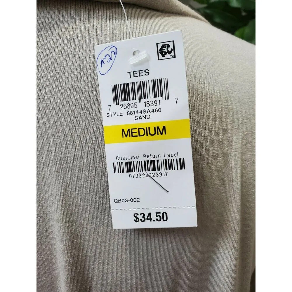 JM Collection Women's Sand Rayon Round Neck Short Sleeve Top Shirt Size Medium - Image 7