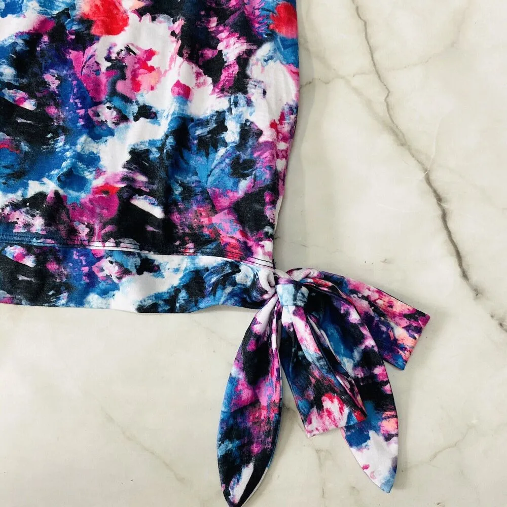 Ideology Womens White Floral Tie-Dye Side Tie Sleeveless Tank Top XS New - Image 3