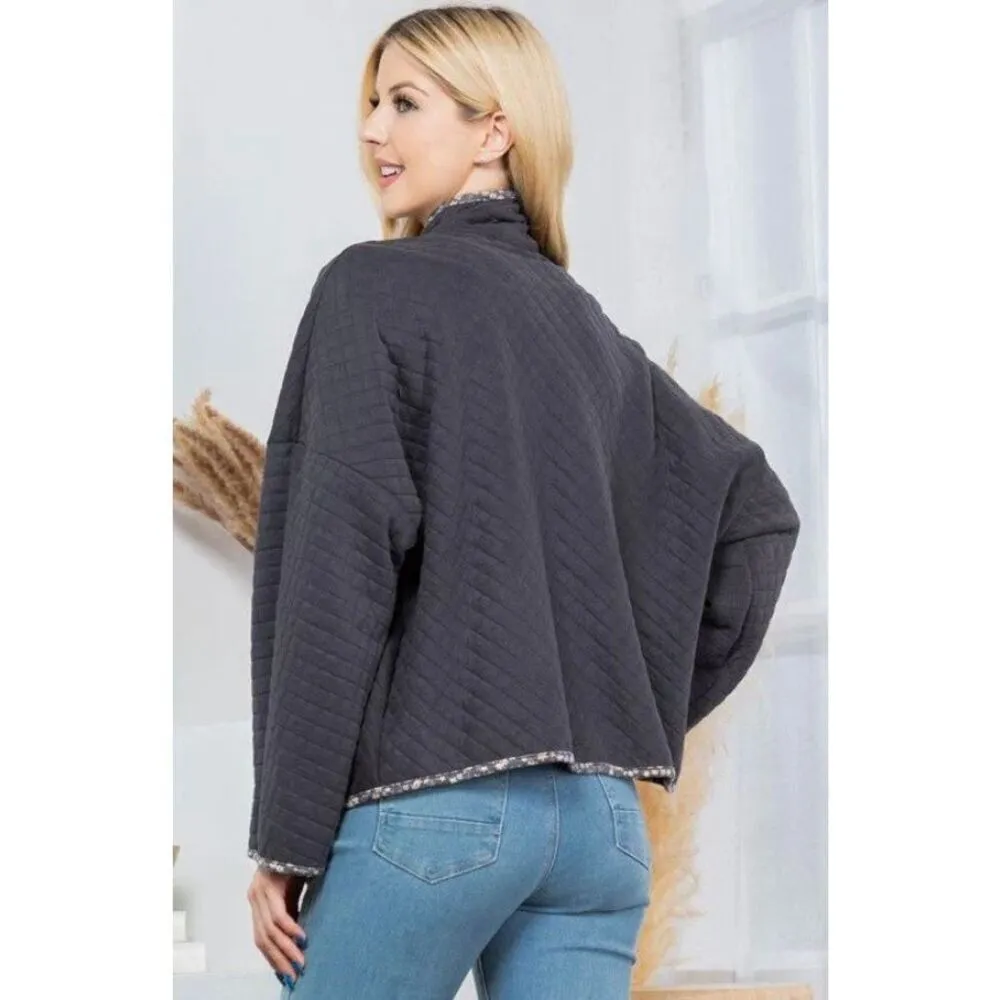 ✨Orange Farm Charcoal Blue Quilt Sz Medium Jacket With Pockets✨ Gray - Image 6