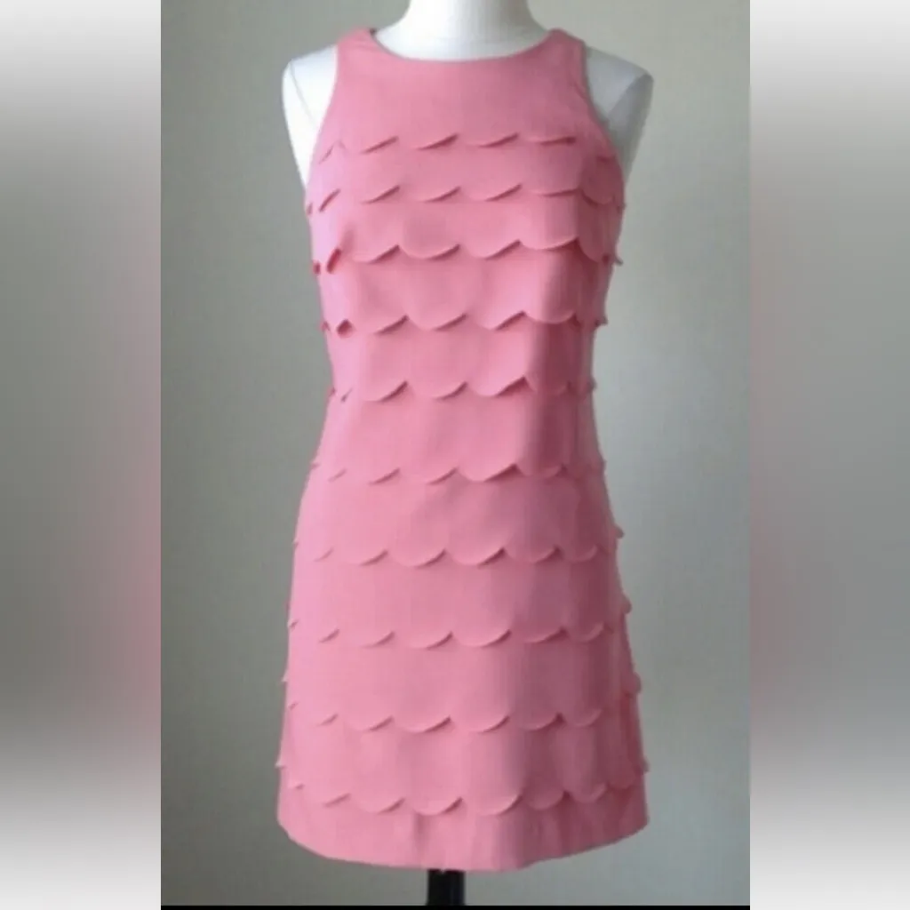 White House Black Market Scalloped Tiered Sculpted Shift Coral Dress Size 6 - Image 4