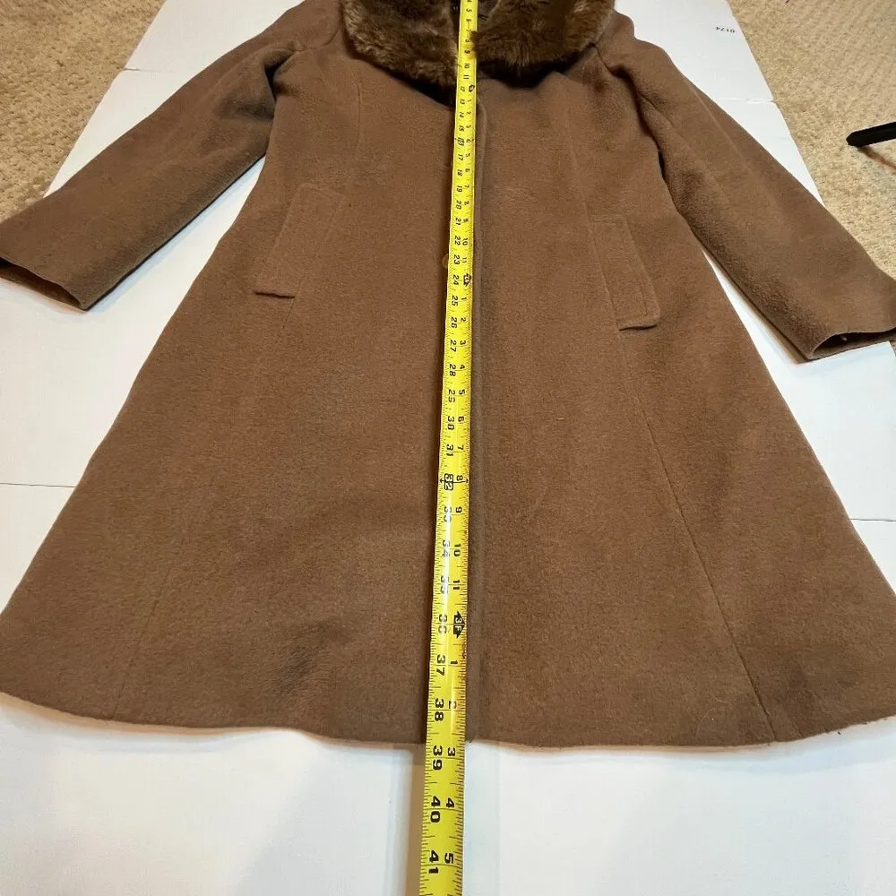 Lauren Ralph Lauren Womens Wool Penny Lane Dress Coat Faux Fur Collar SZ 12 $355 Tan - Image 7