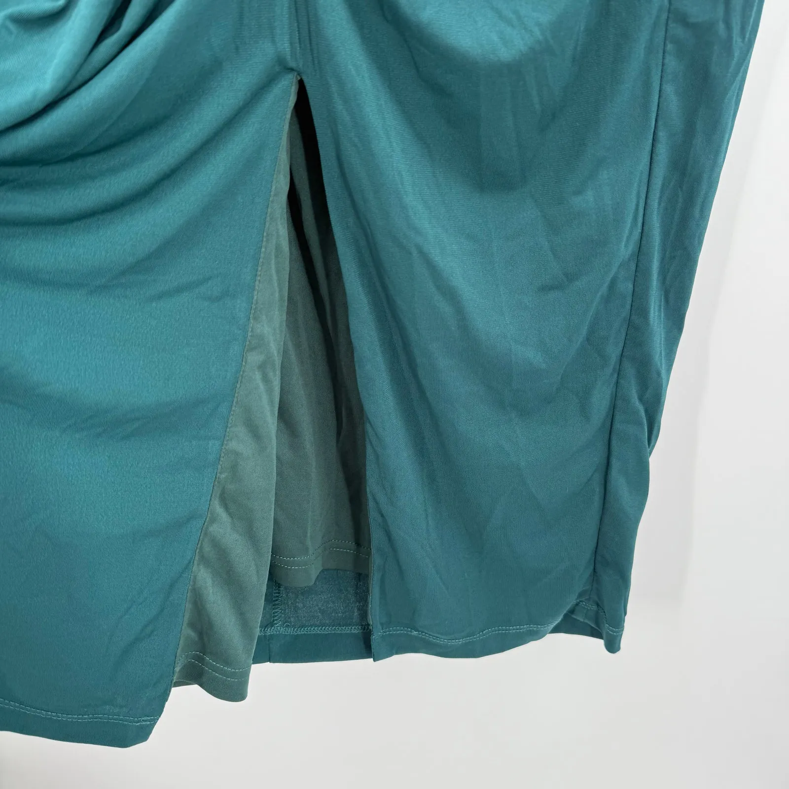 ELOQUII Dress Size 22 Ruched Single Long Sleeve NWT Plus Curvy Midi Dark Sea - Image 10