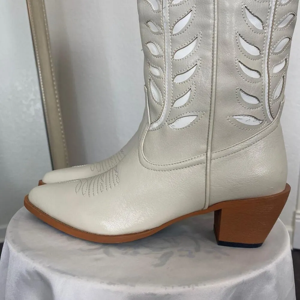 NIB Cream White Boho Western Cowboy Cowgirl Boots US 9 - Image 3