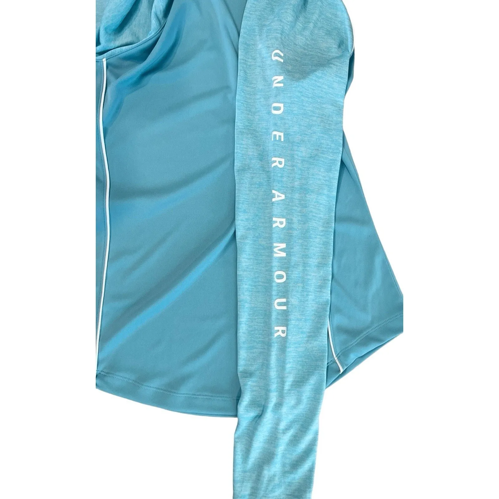 Under‎ Armour Logo Velocity Heatgear Hooded Blue Pullover Top MEDIUM Sportswear - Image 4