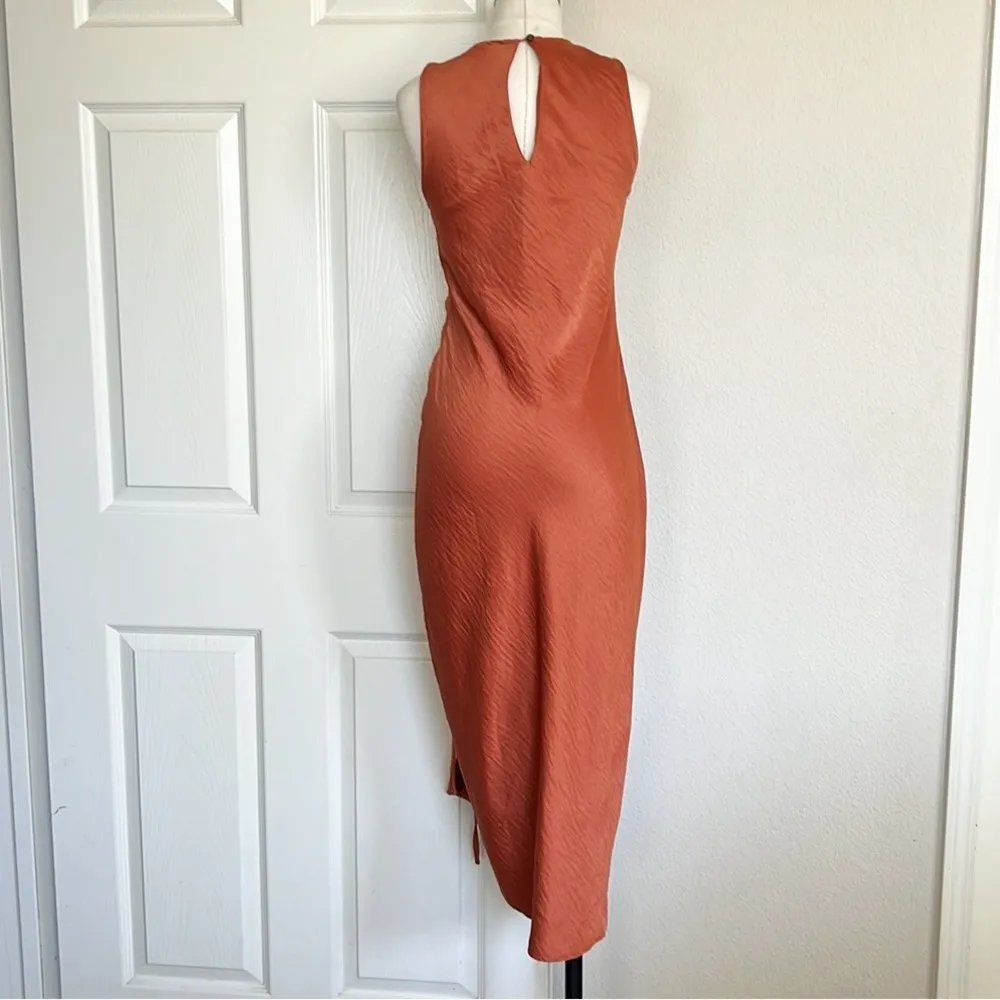 House of Harlow 1960 Ruched Midi Orange Dress - Image 3