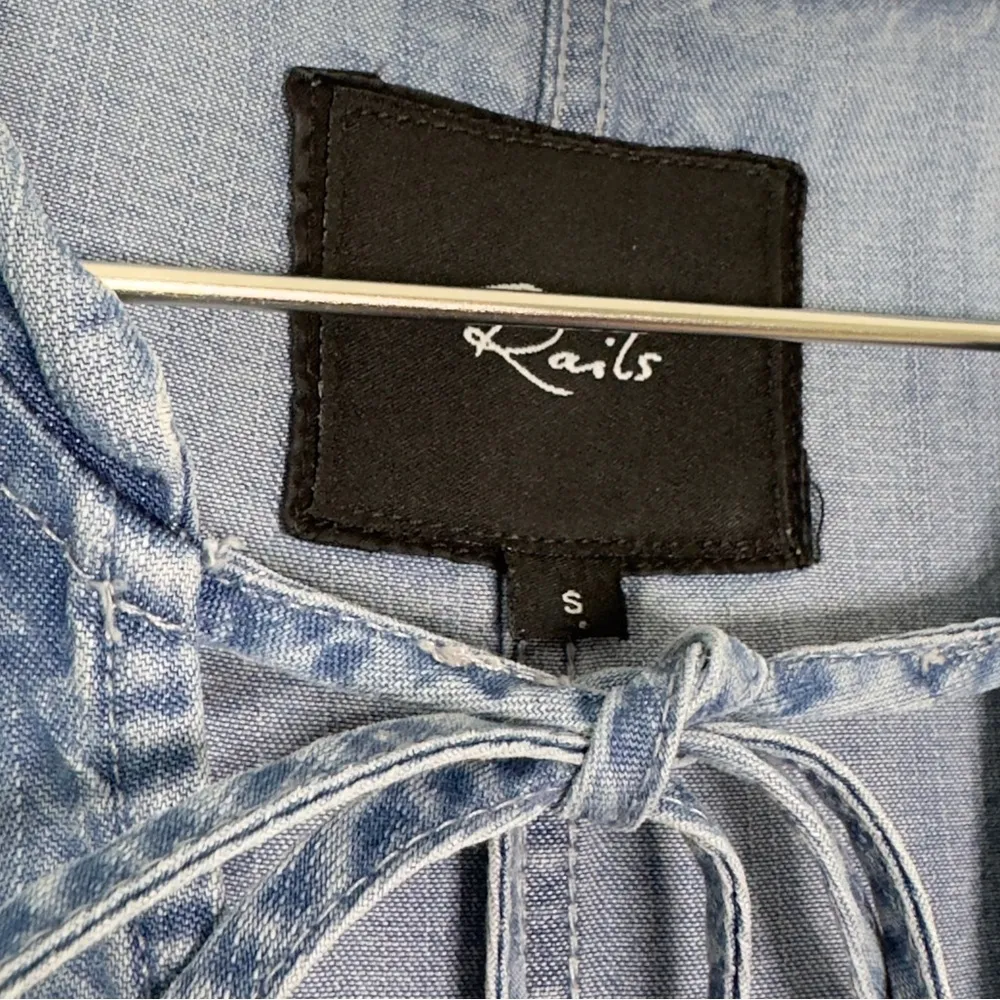 Rails Mel Chambray Raw Hem Long Sleeve Denim Short Dress Tencel - Image 3