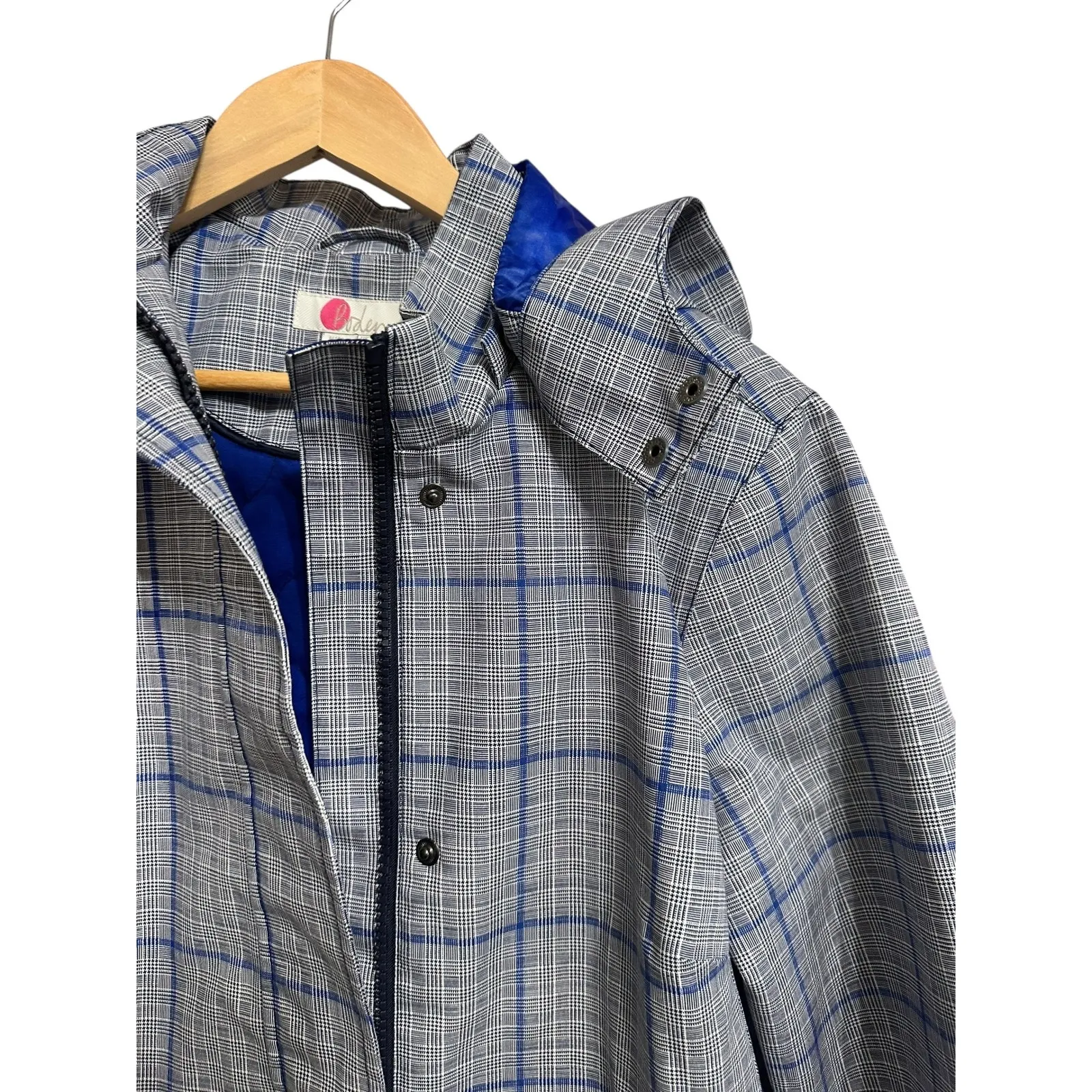 Boden suki waterproof coat plaid Parka‎ Jacket Blue Gray Women's UK 14 US 10 Size 10P - Image 3