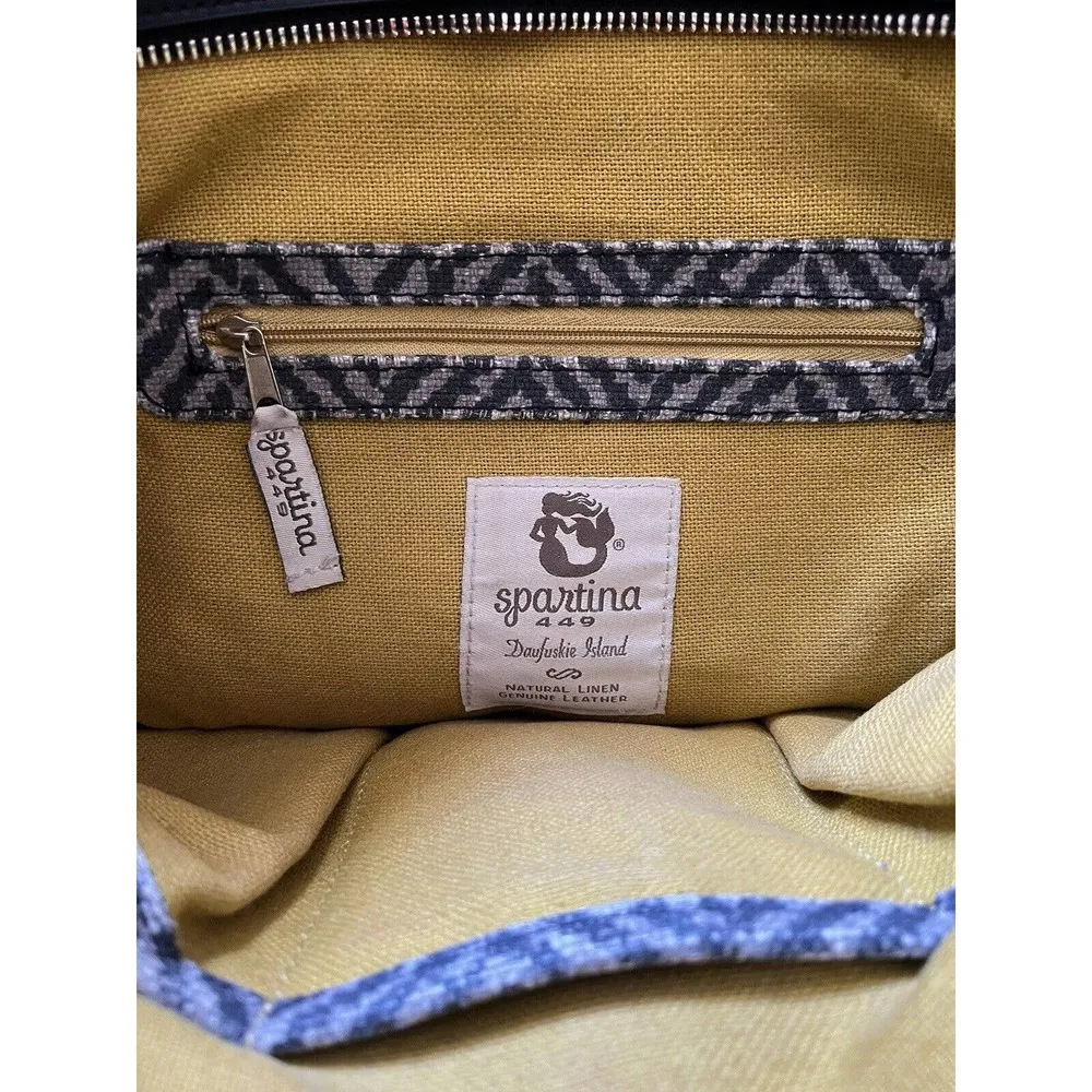 Spartina 449 Fabric Chevron Print Leather Linen Lined Shoudler Bag Womens Purse - Image 9
